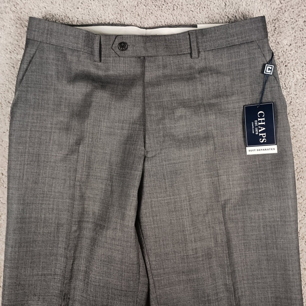 New Chaps 34x29 Mens Grey 100% Wool Flat Front Suit Separate Dress Pants NWT